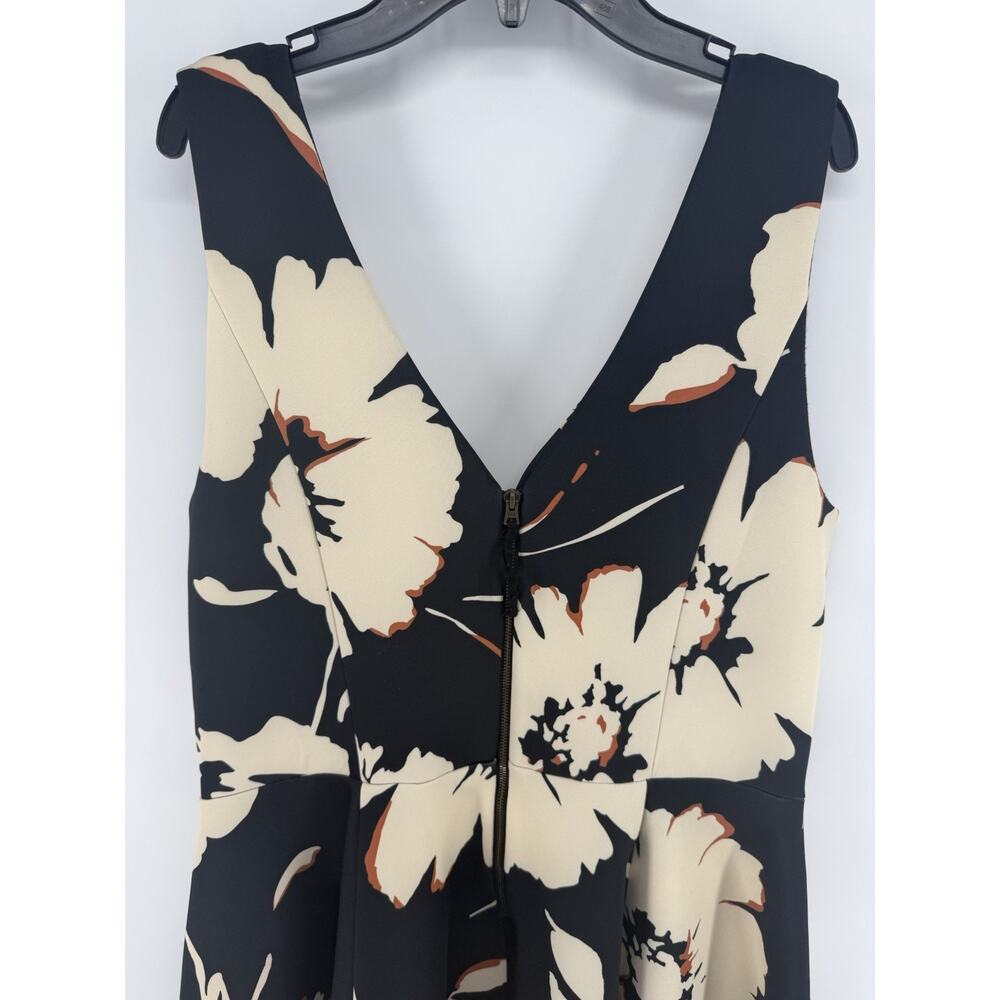 ANTHROPOLOGIE Maeve Amory Scuba Dress Fit & Flare Floral Black Cream 14 V Neck - Picture 8 of 11